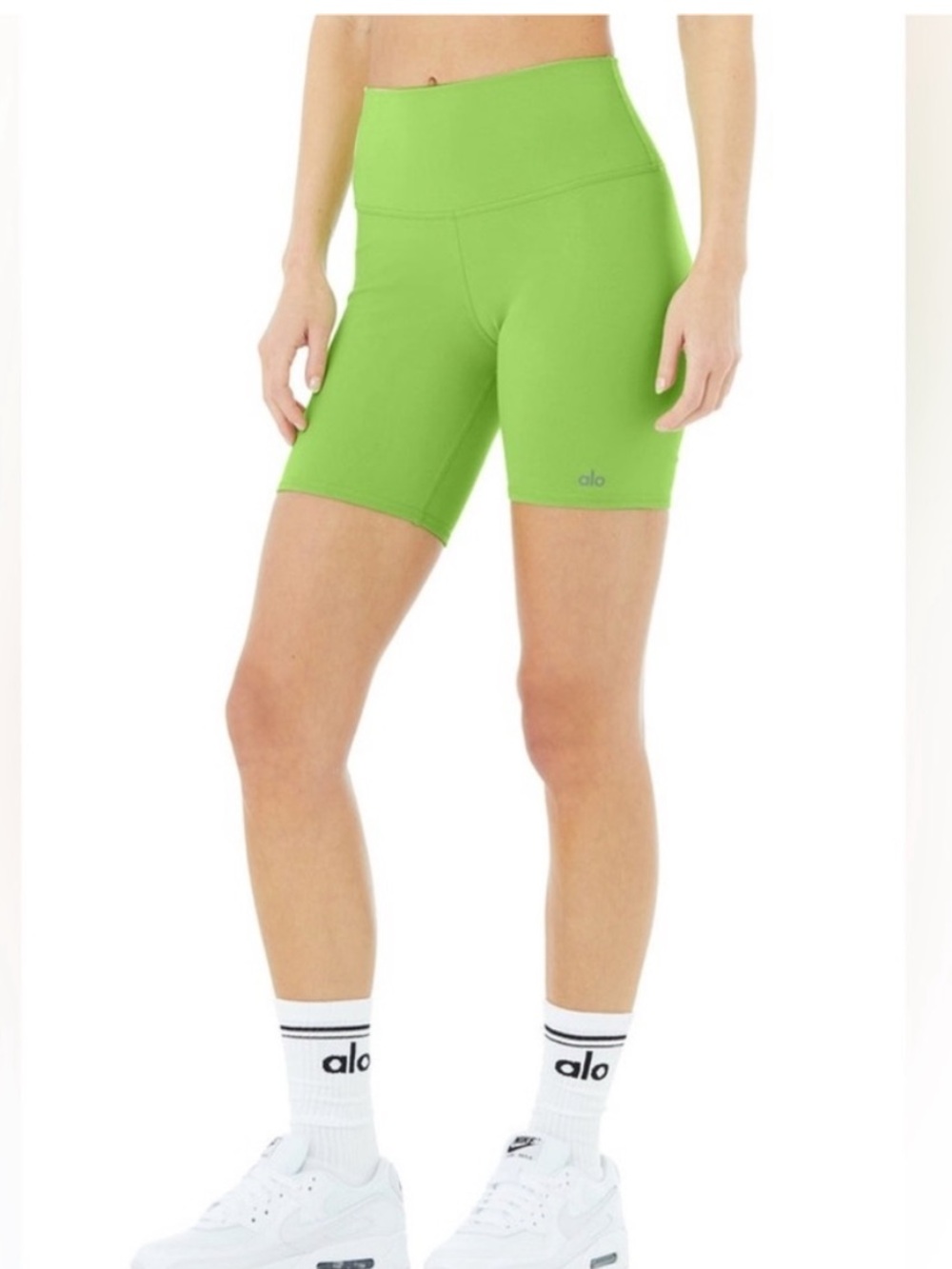 Alo Women's High Waist Biker Shorts Neon Green Size L Running Athletic Gym Yoga